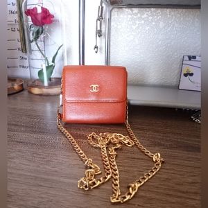 Authentic CHANEL orange wallet with removable 47.2" chain